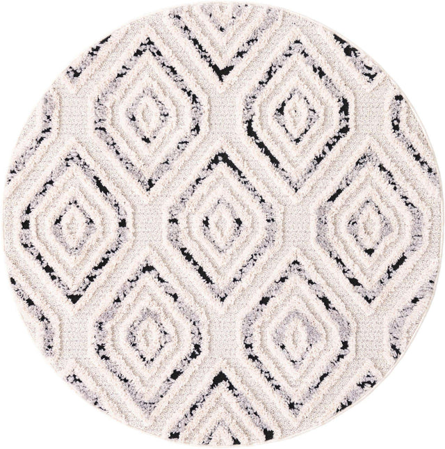 Black and White 4' x 4' Cherokee Round Area Rug 100% Polypropylene With Cotton Backing Modern Geometric Carpet for Home Decor Interior Design Rooms for Sale at Rug Engine