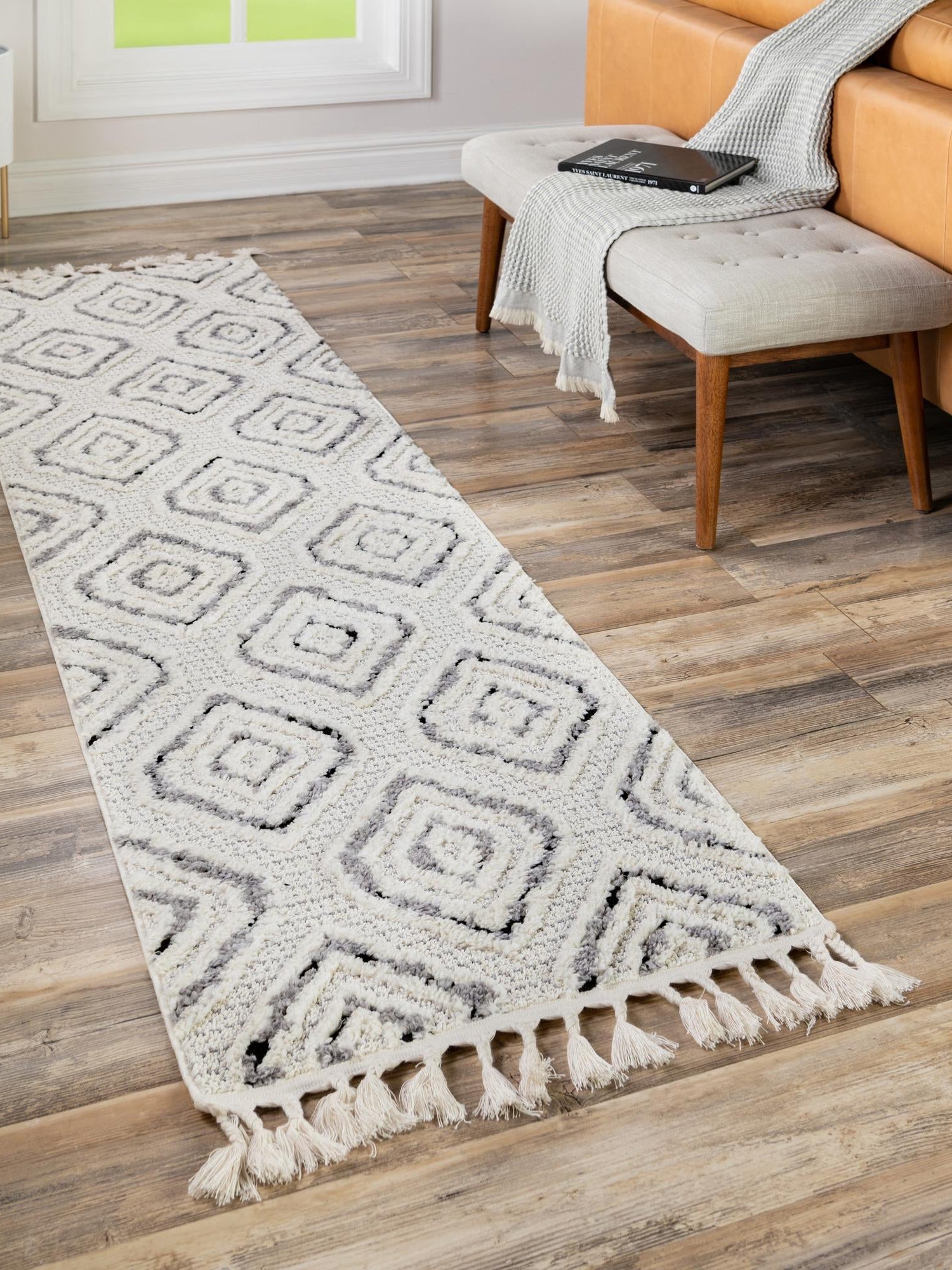Black and White 2' x 8' Cherokee Runner Area Rug 100% Polypropylene With Cotton Backing Modern Geometric Carpet for Home Decor Interior Design Rooms for Sale at Rug Engine