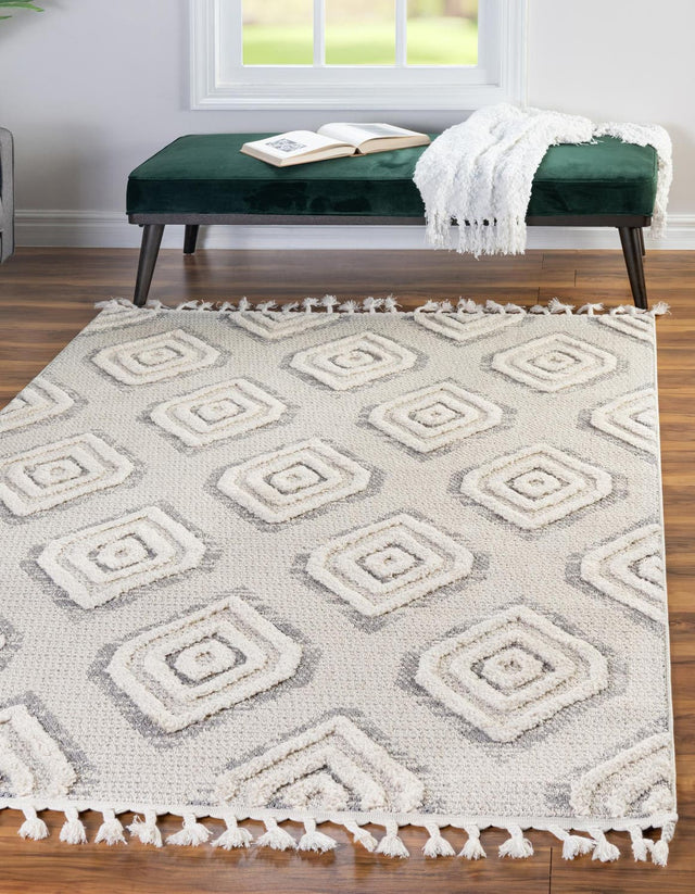 Ivory 6' x 9' Cherokee Rectangle Area Rug 100% Polypropylene With Cotton Backing Modern Geometric Carpet for Home Decor Interior Design Rooms for Sale at Rug Engine