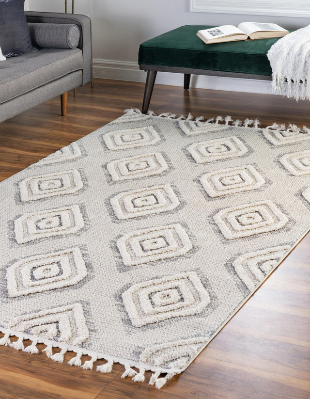 Ivory 9' x 12' Cherokee Rectangle Area Rug 100% Polypropylene With Cotton Backing Modern Geometric Carpet for Home Decor Interior Design Rooms for Sale at Rug Engine