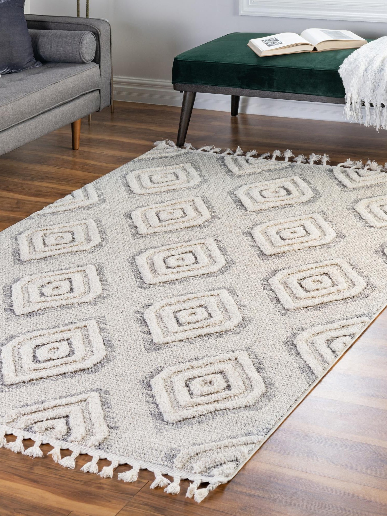 Ivory 7' 10 x 10' Cherokee Rectangle Area Rug 100% Polypropylene With Cotton Backing Modern Geometric Carpet for Home Decor Interior Design Rooms for Sale at Rug Engine