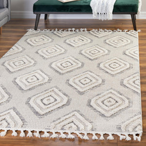 Ivory 9' x 12' Cherokee Rectangle Area Rug 100% Polypropylene With Cotton Backing Modern Geometric Carpet for Home Decor Interior Design Rooms for Sale at Rug Engine