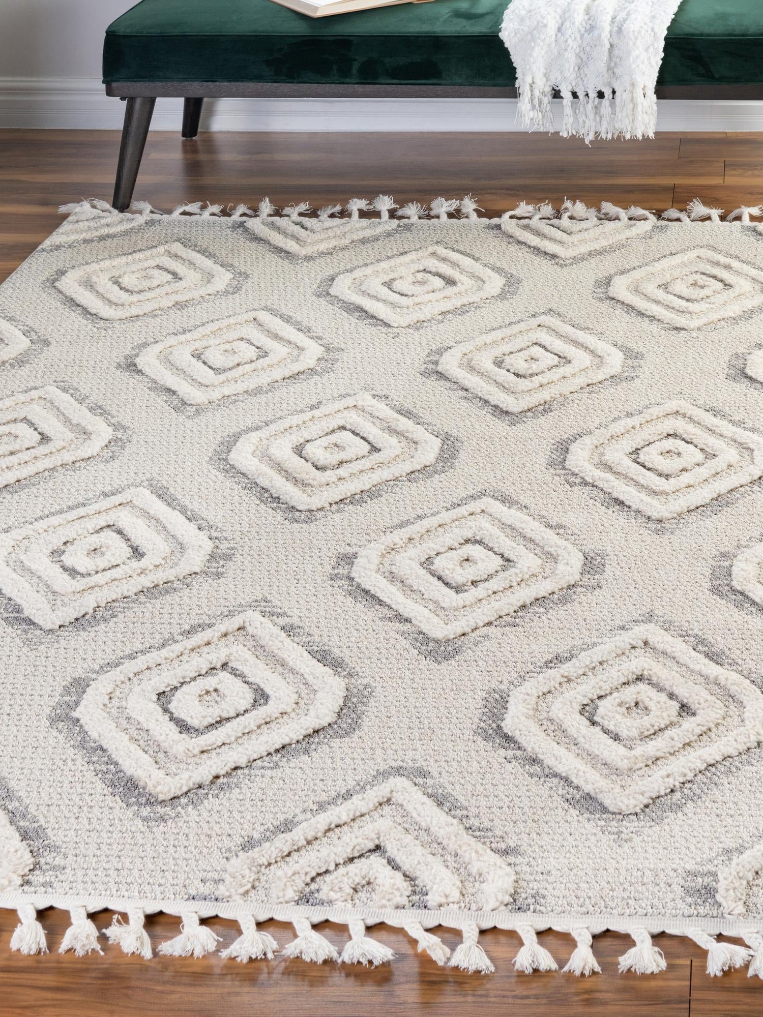 Ivory 6' x 9' Cherokee Rectangle Area Rug 100% Polypropylene With Cotton Backing Modern Geometric Carpet for Home Decor Interior Design Rooms for Sale at Rug Engine