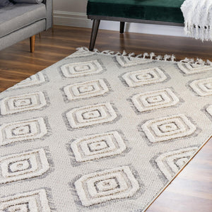 Ivory 9' x 12' Cherokee Rectangle Area Rug 100% Polypropylene With Cotton Backing Modern Geometric Carpet for Home Decor Interior Design Rooms for Sale at Rug Engine