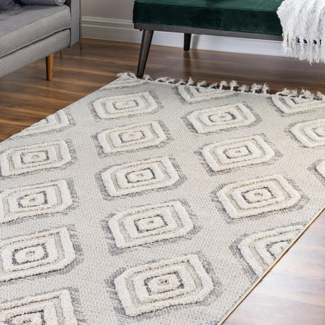 Ivory 6' x 9' Cherokee Rectangle Area Rug 100% Polypropylene With Cotton Backing Modern Geometric Carpet for Home Decor Interior Design Rooms for Sale at Rug Engine