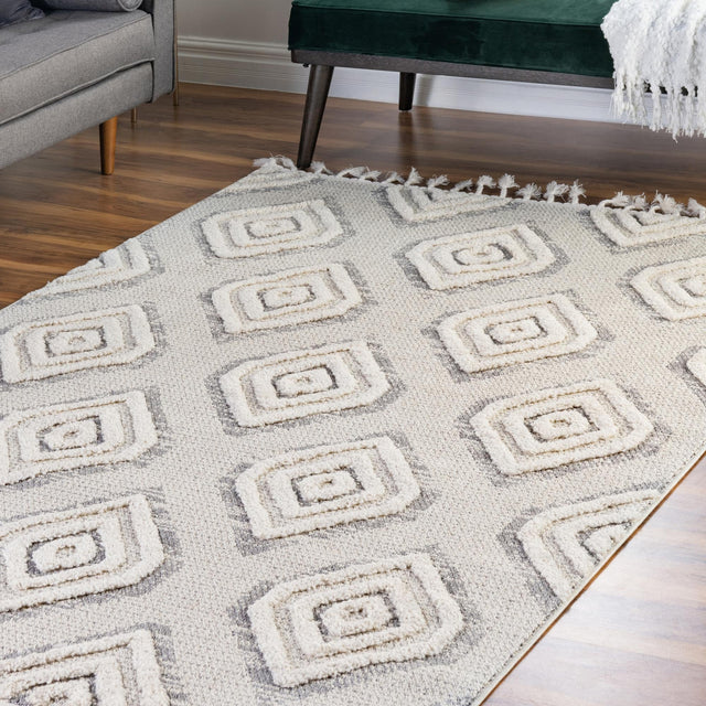 Ivory 6' x 9' Cherokee Rectangle Area Rug 100% Polypropylene With Cotton Backing Modern Geometric Carpet for Home Decor Interior Design Rooms for Sale at Rug Engine