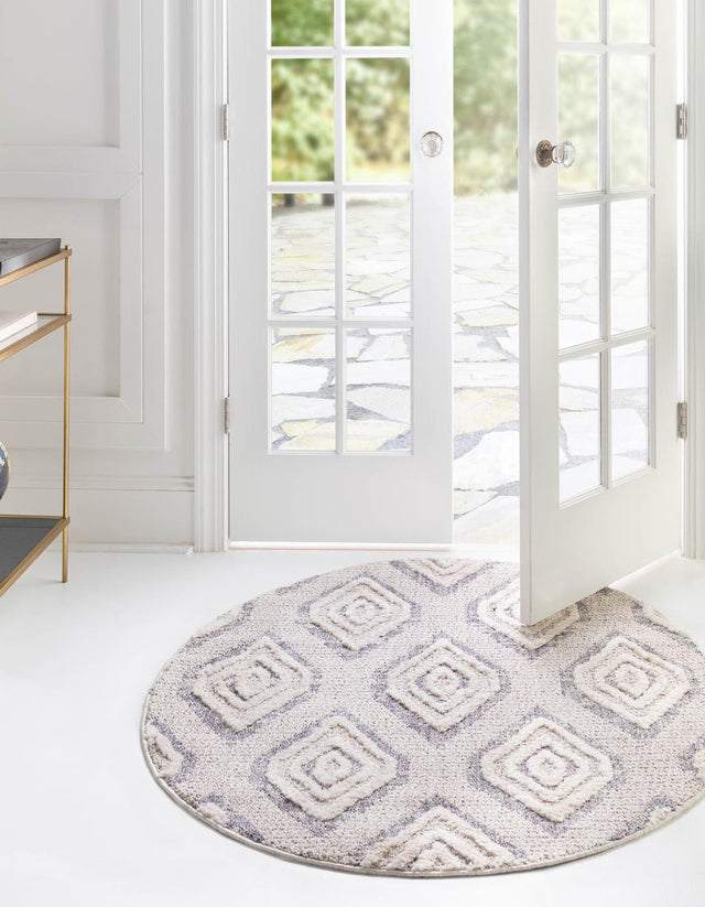 Ivory 7' x 7' Cherokee Round Area Rug 100% Polypropylene With Cotton Backing Modern Geometric Carpet for Home Decor Interior Design Rooms for Sale at Rug Engine