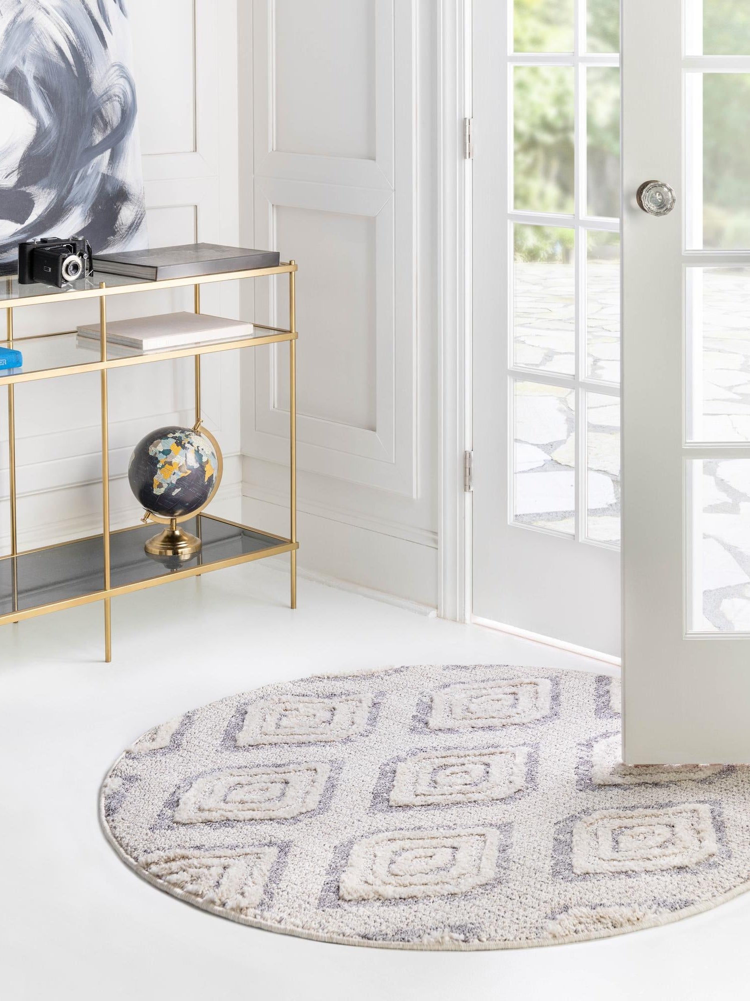 Ivory 4' x 4' Cherokee Round Area Rug 100% Polypropylene With Cotton Backing Modern Geometric Carpet for Home Decor Interior Design Rooms for Sale at Rug Engine