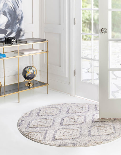 Ivory 4' x 4' Cherokee Round Area Rug 100% Polypropylene With Cotton Backing Modern Geometric Carpet for Home Decor Interior Design Rooms for Sale at Rug Engine