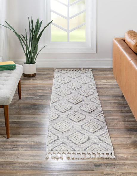 Ivory 2' x 12' Cherokee Runner Area Rug 100% Polypropylene With Cotton Backing Modern Geometric Carpet for Home Decor Interior Design Rooms for Sale at Rug Engine