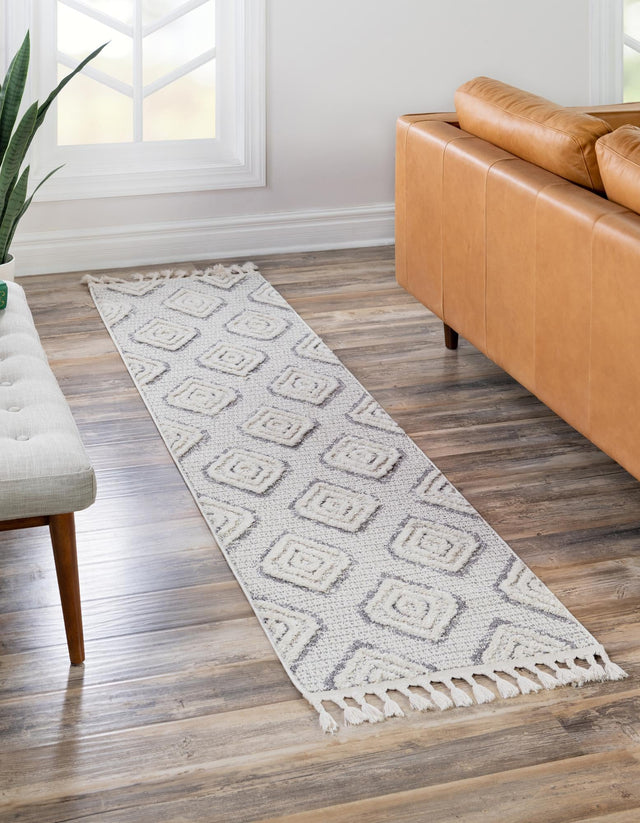 Ivory 2' x 6' Cherokee Runner Area Rug 100% Polypropylene With Cotton Backing Modern Geometric Carpet for Home Decor Interior Design Rooms for Sale at Rug Engine