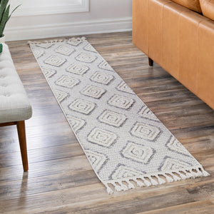 Ivory 2' x 12' Cherokee Runner Area Rug 100% Polypropylene With Cotton Backing Modern Geometric Carpet for Home Decor Interior Design Rooms for Sale at Rug Engine