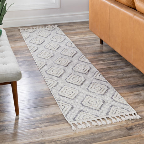 Ivory 2' x 12' Cherokee Runner Area Rug 100% Polypropylene With Cotton Backing Modern Geometric Carpet for Home Decor Interior Design Rooms for Sale at Rug Engine