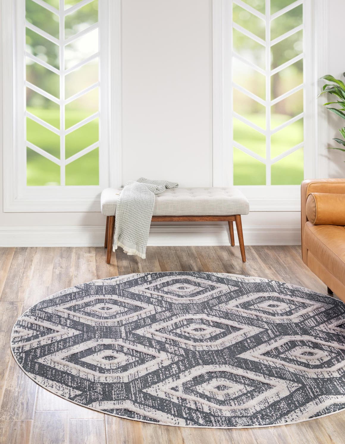 Blue Gray 7' x 7' Cherokee Round Area Rug 100% Polypropylene With Cotton Backing Modern Geometric Carpet for Home Decor Interior Design Rooms for Sale at Rug Engine