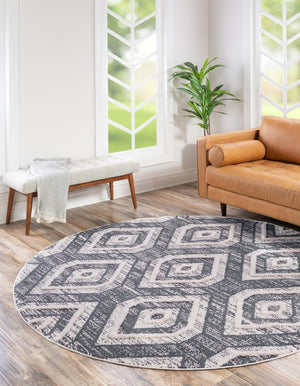 Blue Gray 7' x 7' Cherokee Round Area Rug 100% Polypropylene With Cotton Backing Modern Geometric Carpet for Home Decor Interior Design Rooms for Sale at Rug Engine