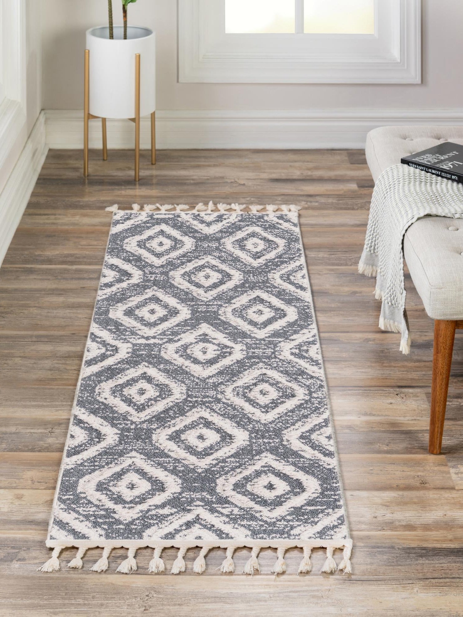 Blue Gray 2' x 8' Cherokee Runner Area Rug 100% Polypropylene With Cotton Backing Modern Geometric Carpet for Home Decor Interior Design Rooms for Sale at Rug Engine