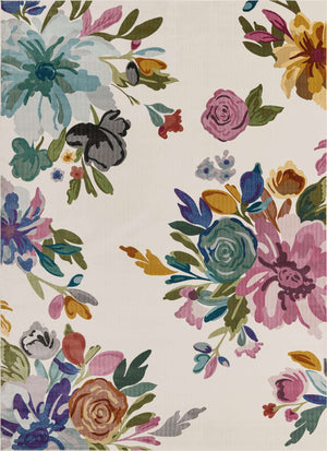 Ivory 9' x 12' Blossom Rectangle Area Rug 100% Polypropylene With Cotton Backing Easy Clean Colorful Blooming Blossoming Flower Floral Plant Carpet for Living Dining Room Office Dorms for Sale at Rug Engine