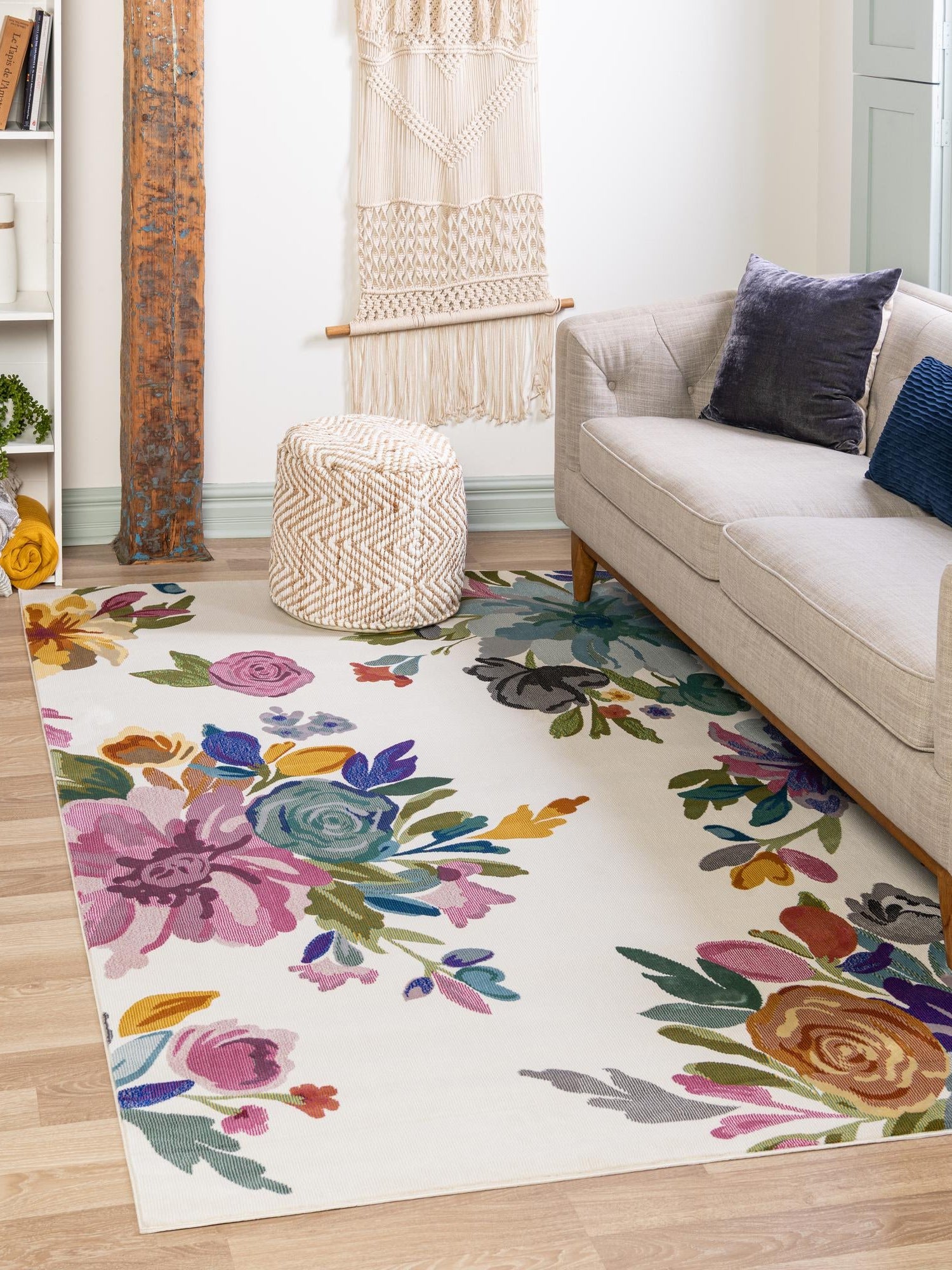 Ivory 1' 4 x 1' 4 Blossom Sample Area Rug 100% Polypropylene With Cotton Backing Easy Clean Colorful Blooming Blossoming Flower Floral Plant Carpet for Living Dining Room Office Dorms for Sale at Rug Engine