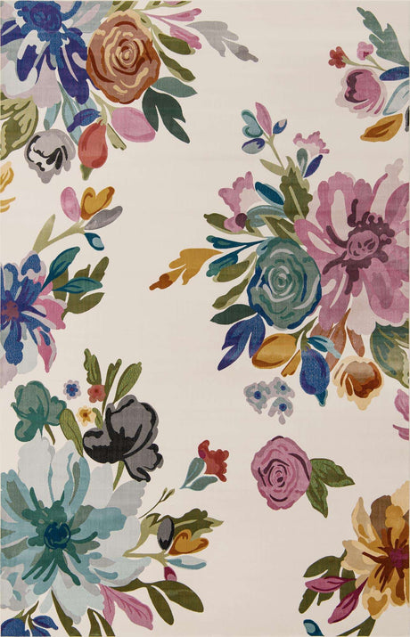 Ivory 5' 3 x 7' 10 Blossom Rectangle Area Rug 100% Polypropylene With Cotton Backing Easy Clean Colorful Blooming Blossoming Flower Floral Plant Carpet for Living Dining Room Office Dorms for Sale at Rug Engine