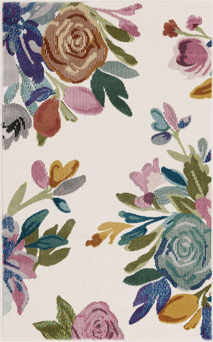 Ivory 2' x 3' Blossom Rectangle Area Rug 100% Polypropylene With Cotton Backing Easy Clean Colorful Blooming Blossoming Flower Floral Plant Carpet for Living Dining Room Office Dorms for Sale at Rug Engine