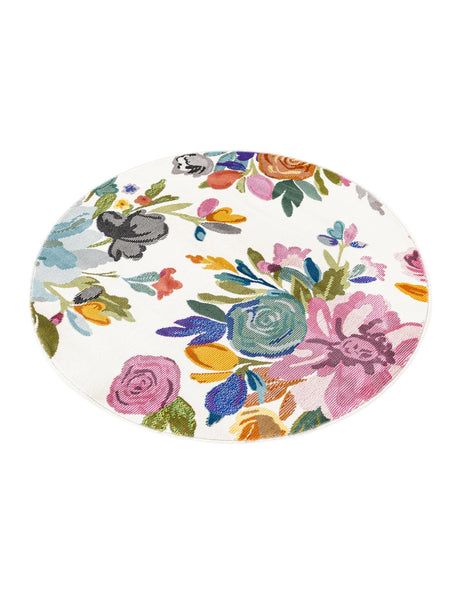 Ivory 3' 3 x 3' 3 Blossom Round Area Rug 100% Polypropylene With Cotton Backing Easy Clean Colorful Blooming Blossoming Flower Floral Plant Carpet for Living Dining Room Office Dorms for Sale at Rug Engine