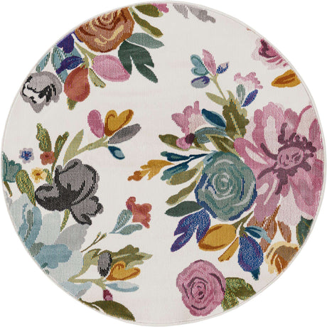 Ivory 3' 3 x 3' 3 Blossom Round Area Rug 100% Polypropylene With Cotton Backing Easy Clean Colorful Blooming Blossoming Flower Floral Plant Carpet for Living Dining Room Office Dorms for Sale at Rug Engine
