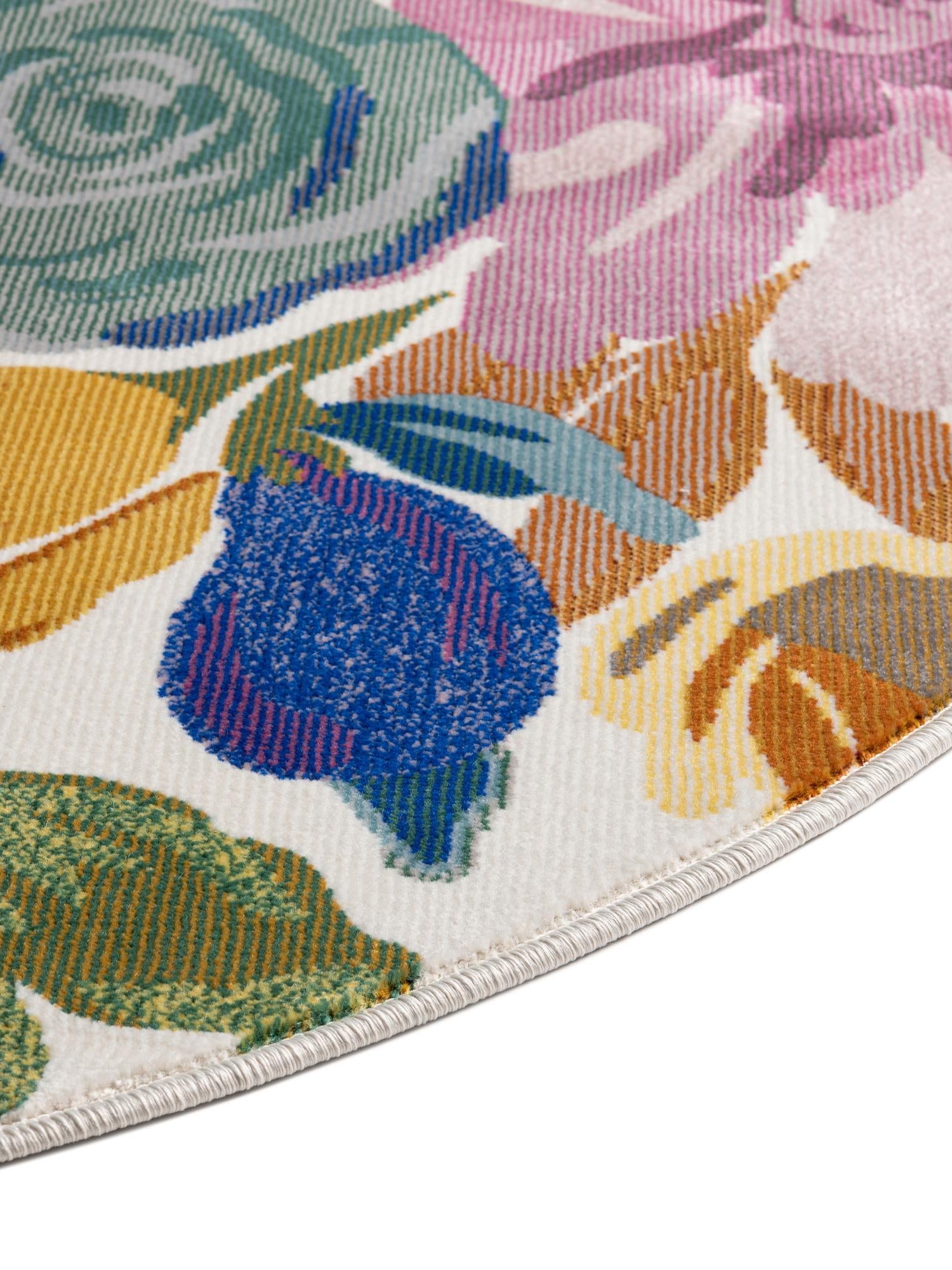 Ivory 7' 10 x 7' 10 Blossom Round Area Rug 100% Polypropylene With Cotton Backing Easy Clean Colorful Blooming Blossoming Flower Floral Plant Carpet for Living Dining Room Office Dorms for Sale at Rug Engine