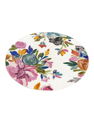 Ivory 5' 3 x 5' 3 Blossom Round Area Rug 100% Polypropylene With Cotton Backing Easy Clean Colorful Blooming Blossoming Flower Floral Plant Carpet for Living Dining Room Office Dorms for Sale at Rug Engine