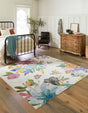 Ivory 6' 1 x 6' 1 Blossom Square Area Rug 100% Polypropylene With Cotton Backing Easy Clean Colorful Blooming Blossoming Flower Floral Plant Carpet for Living Dining Room Office Dorms for Sale at Rug Engine