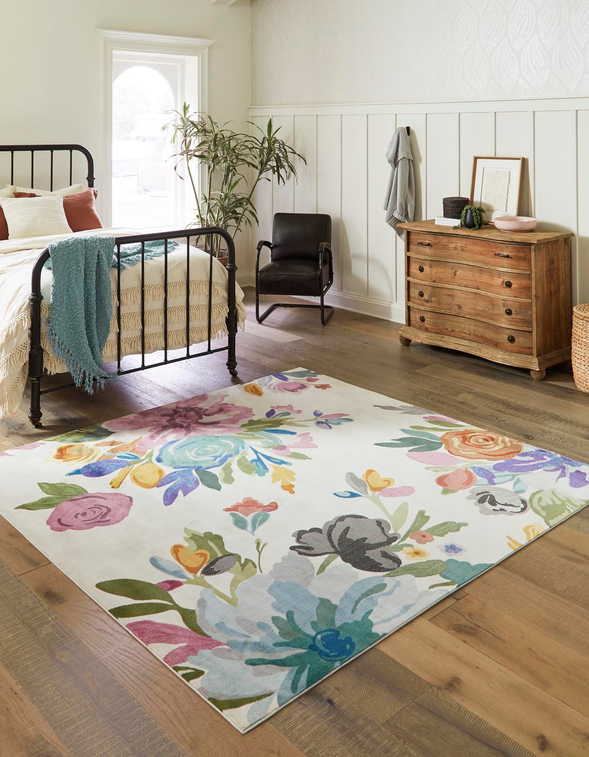 Ivory 10' x 10' Blossom Square Area Rug 100% Polypropylene With Cotton Backing Easy Clean Colorful Blooming Blossoming Flower Floral Plant Carpet for Living Dining Room Office Dorms for Sale at Rug Engine