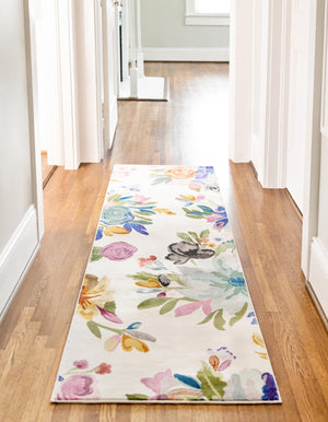 Ivory 2' x 6' Blossom Runner Area Rug 100% Polypropylene With Cotton Backing Easy Clean Colorful Blooming Blossoming Flower Floral Plant Carpet for Living Dining Room Office Dorms for Sale at Rug Engine