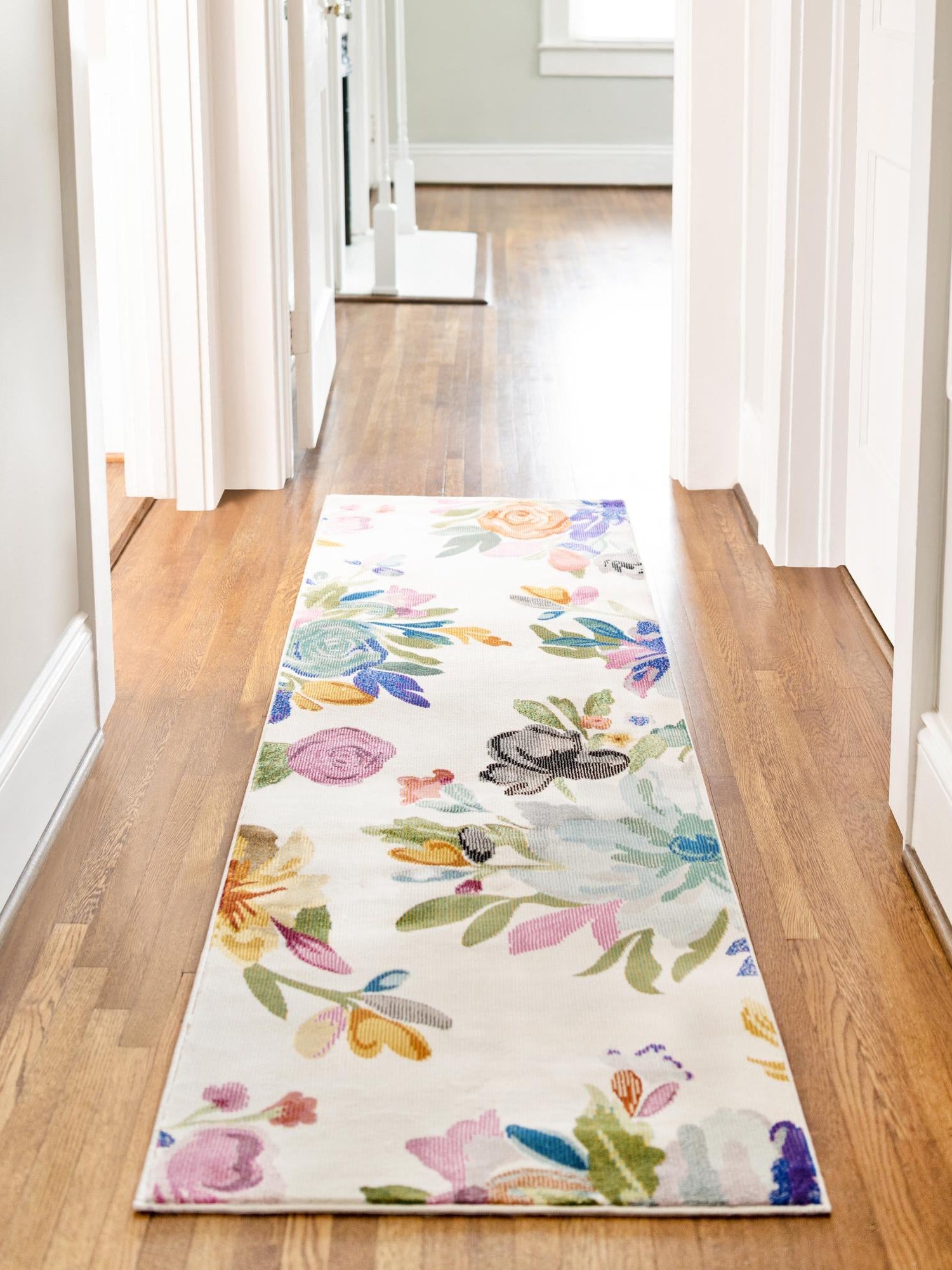Ivory 2' 7 x 10' Blossom Runner Area Rug 100% Polypropylene With Cotton Backing Easy Clean Colorful Blooming Blossoming Flower Floral Plant Carpet for Living Dining Room Office Dorms for Sale at Rug Engine