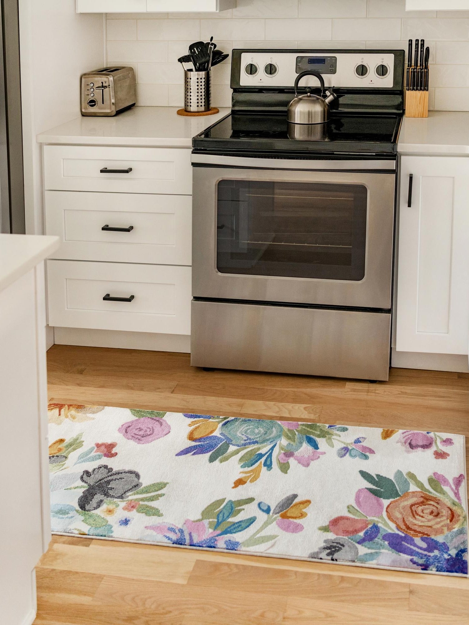 Ivory 2' 7 x 12' Blossom Runner Area Rug 100% Polypropylene With Cotton Backing Easy Clean Colorful Blooming Blossoming Flower Floral Plant Carpet for Living Dining Room Office Dorms for Sale at Rug Engine