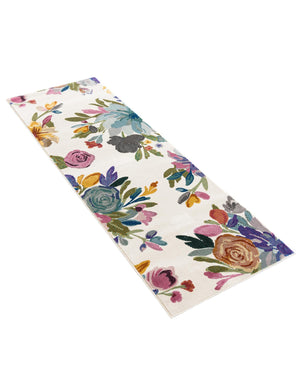 Ivory 2' x 6' Blossom Runner Area Rug 100% Polypropylene With Cotton Backing Easy Clean Colorful Blooming Blossoming Flower Floral Plant Carpet for Living Dining Room Office Dorms for Sale at Rug Engine