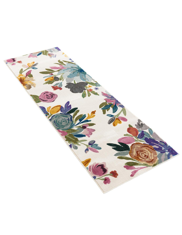 Ivory 2' x 6' Blossom Runner Area Rug 100% Polypropylene With Cotton Backing Easy Clean Colorful Blooming Blossoming Flower Floral Plant Carpet for Living Dining Room Office Dorms for Sale at Rug Engine