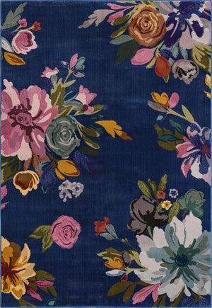 Blue 10' x 14' Blossom Rectangle Area Rug 100% Polypropylene With Cotton Backing Easy Clean Colorful Blooming Blossoming Flower Floral Plant Carpet for Living Dining Room Office Dorms for Sale at Rug Engine