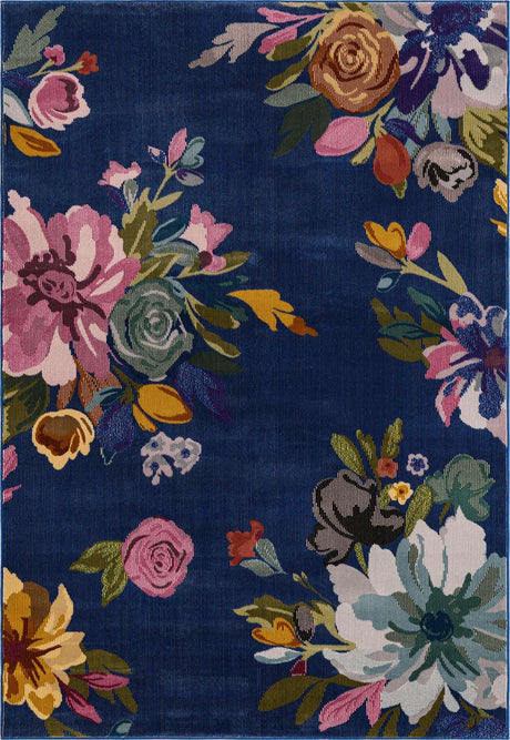Blue 10' x 14' Blossom Rectangle Area Rug 100% Polypropylene With Cotton Backing Easy Clean Colorful Blooming Blossoming Flower Floral Plant Carpet for Living Dining Room Office Dorms for Sale at Rug Engine