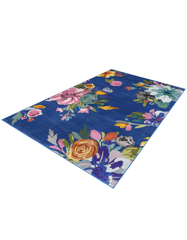 Blue 9' x 12' Blossom Rectangle Area Rug 100% Polypropylene With Cotton Backing Easy Clean Colorful Blooming Blossoming Flower Floral Plant Carpet for Living Dining Room Office Dorms for Sale at Rug Engine