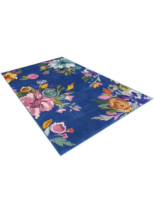 Blue 9' x 12' Blossom Rectangle Area Rug 100% Polypropylene With Cotton Backing Easy Clean Colorful Blooming Blossoming Flower Floral Plant Carpet for Living Dining Room Office Dorms for Sale at Rug Engine