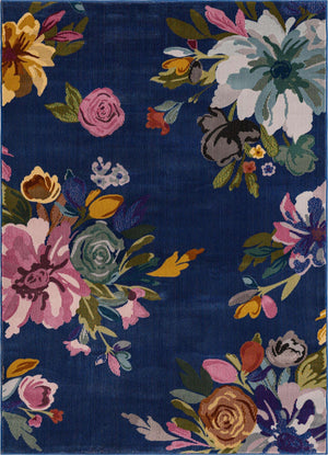 Blue 9' x 12' Blossom Rectangle Area Rug 100% Polypropylene With Cotton Backing Easy Clean Colorful Blooming Blossoming Flower Floral Plant Carpet for Living Dining Room Office Dorms for Sale at Rug Engine