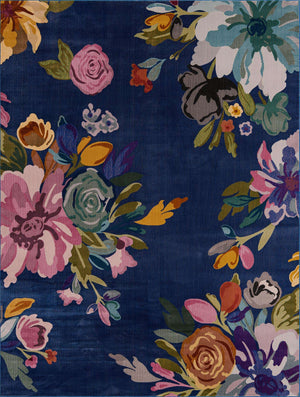 Blue 7' 10 x 10' Blossom Rectangle Area Rug 100% Polypropylene With Cotton Backing Easy Clean Colorful Blooming Blossoming Flower Floral Plant Carpet for Living Dining Room Office Dorms for Sale at Rug Engine