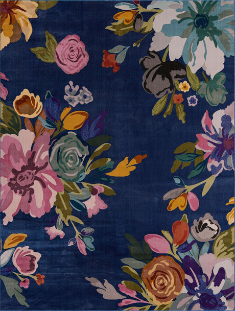 Blue 7' 10 x 10' Blossom Rectangle Area Rug 100% Polypropylene With Cotton Backing Easy Clean Colorful Blooming Blossoming Flower Floral Plant Carpet for Living Dining Room Office Dorms for Sale at Rug Engine