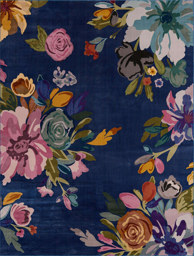 Blue 7' 10 x 10' Blossom Rectangle Area Rug 100% Polypropylene With Cotton Backing Easy Clean Colorful Blooming Blossoming Flower Floral Plant Carpet for Living Dining Room Office Dorms for Sale at Rug Engine