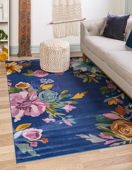 Blue 1' 4 x 1' 4 Blossom Sample Area Rug 100% Polypropylene With Cotton Backing Easy Clean Colorful Blooming Blossoming Flower Floral Plant Carpet for Living Dining Room Office Dorms for Sale at Rug Engine