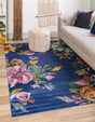 Blue 1' 4 x 1' 4 Blossom Sample Area Rug 100% Polypropylene With Cotton Backing Easy Clean Colorful Blooming Blossoming Flower Floral Plant Carpet for Living Dining Room Office Dorms for Sale at Rug Engine