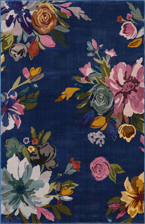 Blue 5' 3 x 7' 10 Blossom Rectangle Area Rug 100% Polypropylene With Cotton Backing Easy Clean Colorful Blooming Blossoming Flower Floral Plant Carpet for Living Dining Room Office Dorms for Sale at Rug Engine