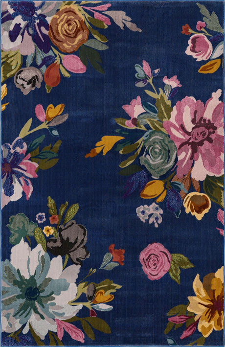 Blue 5' 3 x 7' 10 Blossom Rectangle Area Rug 100% Polypropylene With Cotton Backing Easy Clean Colorful Blooming Blossoming Flower Floral Plant Carpet for Living Dining Room Office Dorms for Sale at Rug Engine