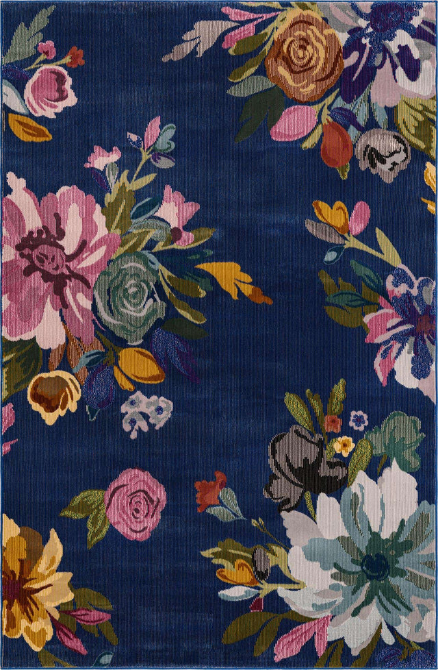 Blue 4' x 6' Blossom Rectangle Area Rug 100% Polypropylene With Cotton Backing Easy Clean Colorful Blooming Blossoming Flower Floral Plant Carpet for Living Dining Room Office Dorms for Sale at Rug Engine