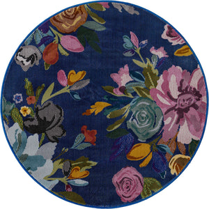 Blue 3' 3 x 3' 3 Blossom Round Area Rug 100% Polypropylene With Cotton Backing Easy Clean Colorful Blooming Blossoming Flower Floral Plant Carpet for Living Dining Room Office Dorms for Sale at Rug Engine
