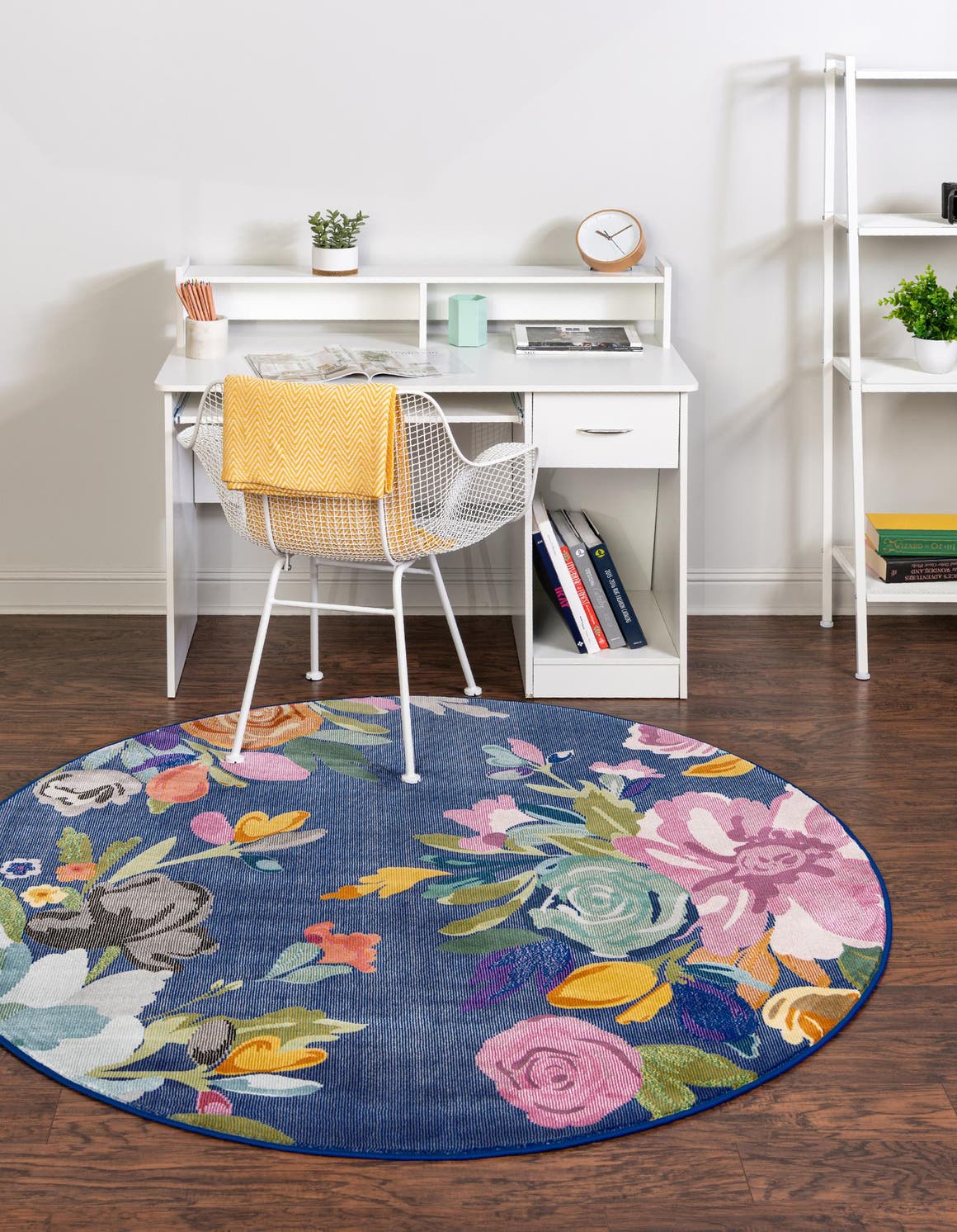 Blue 3' 3 x 3' 3 Blossom Round Area Rug 100% Polypropylene With Cotton Backing Easy Clean Colorful Blooming Blossoming Flower Floral Plant Carpet for Living Dining Room Office Dorms for Sale at Rug Engine